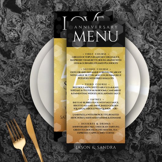 Menu Élégant 50e anniversaire de Mariage d'or