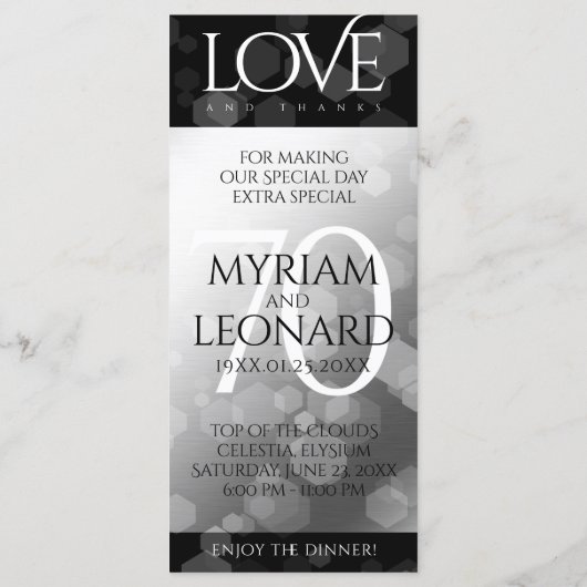 Menu Élégant 70e anniversaire de Mariage Platinum (Dos)