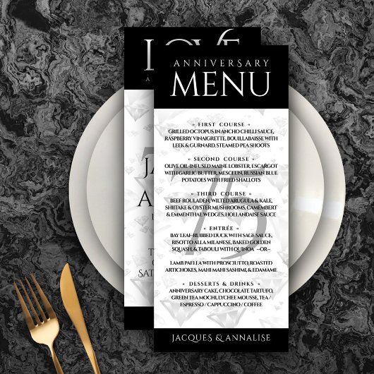 Menu Élégant 75e anniversaire de Mariage de diamant