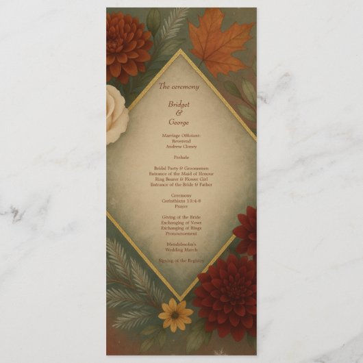 menu élégant à fleurs d'automne mariage (Dos)