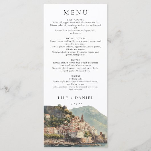 Menu Elegant Amalfi Italian Watercolor Wedding (Devant)