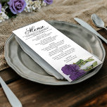 Menu Élégant Améthyste violet Rose Réflexions Mariage<br><div class="desc">Ce beau menu ajoutera un peu de style à votre réception de mariage. Il présente un design magnifique et romantique avec un seul améthyste violet rose allongé sur son côté réfléchissant dans un bassin d'eau avec vagues et ondulations. Il y a de l'espace pour les noms du couple et la...</div>