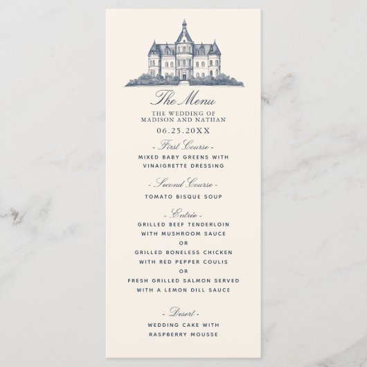 Menu Élégant Ancien Château Manor Mariage (Devant)