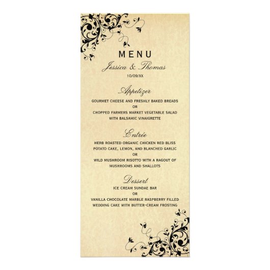 Menu Elegant Antiek Swirls Wedding (Voorkant)