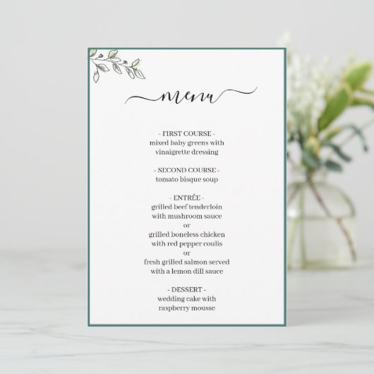 Menu Élégant Appartement moderne Botanique Mariage vert (Debout devant)