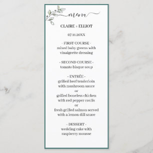 Menu Élégant Appartement moderne Botanique Vert Mariage