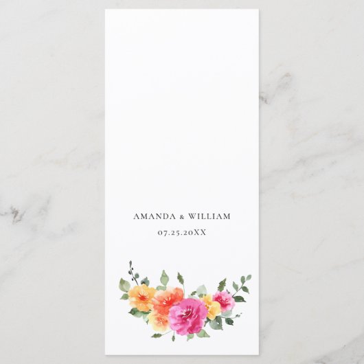 Menu Elégant Aquarelle Fleurs Lumineuses Dîner Mariage (Dos)