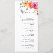 Menu Elégant Aquarelle Fleurs Lumineuses Dîner Mariage (Devant)