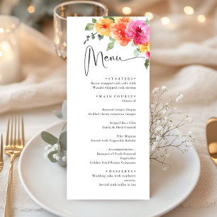 Menu Elégant Aquarelle Fleurs Lumineuses Dîner Mariage