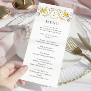 Menu Elégant Aquarelle Fleurs sauvages Dîner Mariage