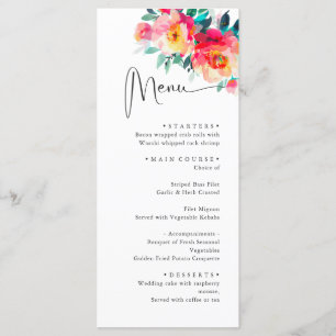 Menu Elégant Aquarelle Fleurs sauvages Dîner Mariage