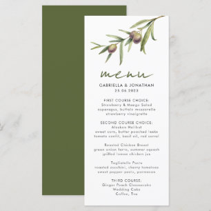 Menu Elégant Aquarelle Mariage de Branche d'Olivier Men