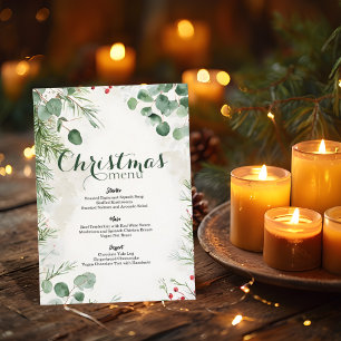 Menu Elégant Aquarelle Pine Noël