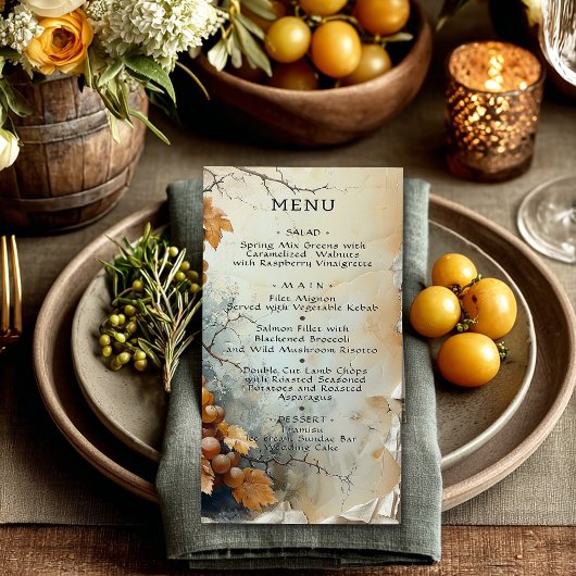 Menu Élégant Aquarelle Vignoble Mariage