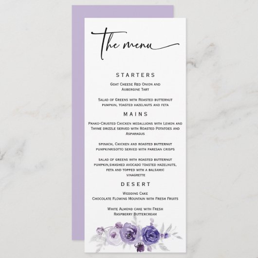 Menu Elegant Argent et Mariage violet (Devant / Derrière)
