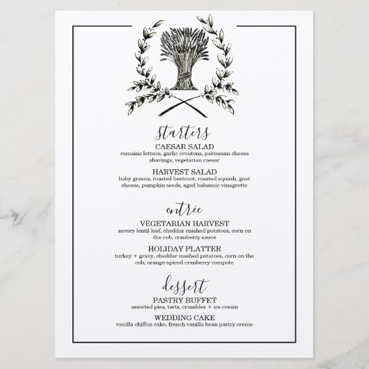 Menu élégant automne HARVEST MARIAGE automne vintage (Devant)