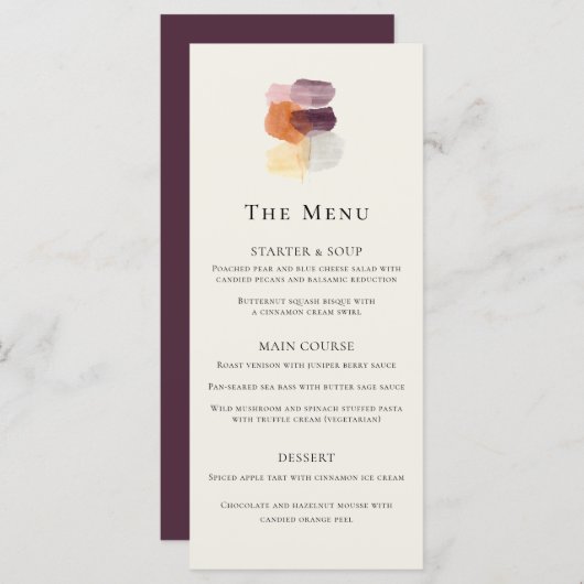 Menu Élégant automne laisse Plum rouille Mariage en ter (Devant / Derrière)