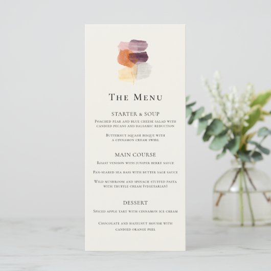 Menu Élégant automne laisse Plum rouille Mariage en ter (Debout devant)