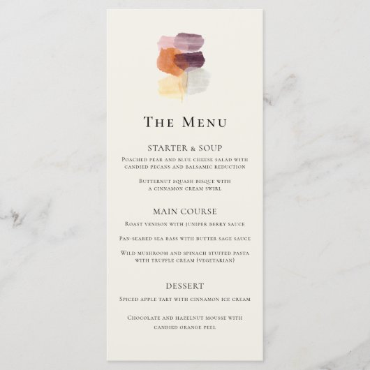 Menu Élégant automne laisse Plum rouille Mariage en ter (Devant)