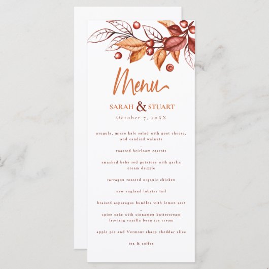 Menu Élégant Automne ton Terre Terracotta Mariage (Devant / Derrière)