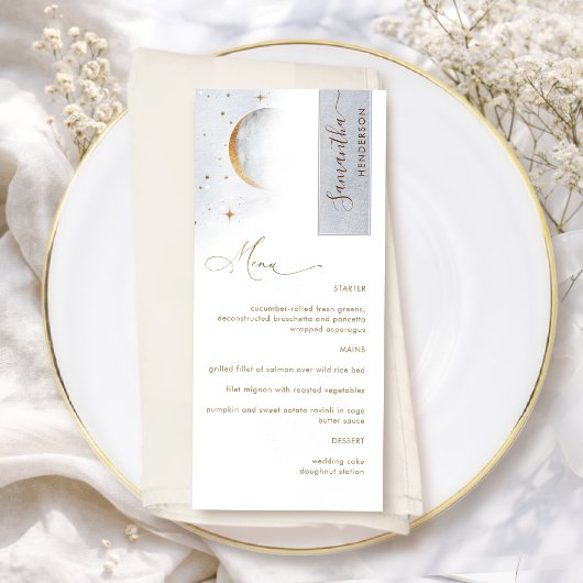 Menu Élégant avec Nom de l'Invité, Étoiles de la L