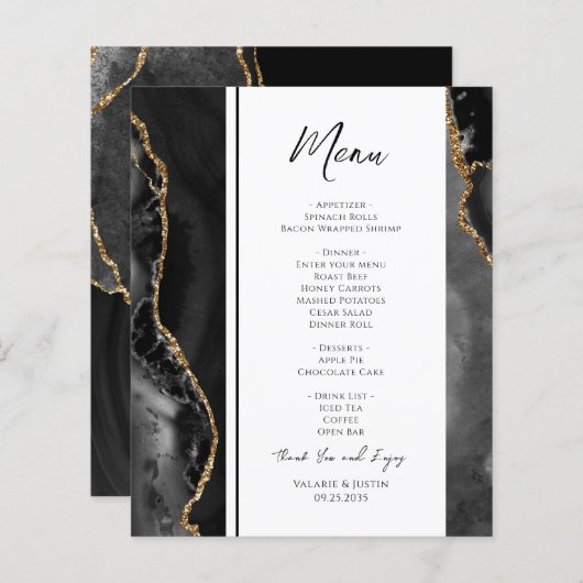Menu Elegant Black Agate Wedding (Voorkant / Achterkant)