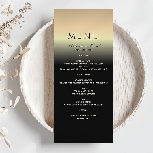 Menu Elegant Black and Gold Wedding