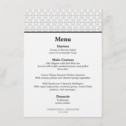 Menu Elegant Black and White Art Deco Style (Devant)