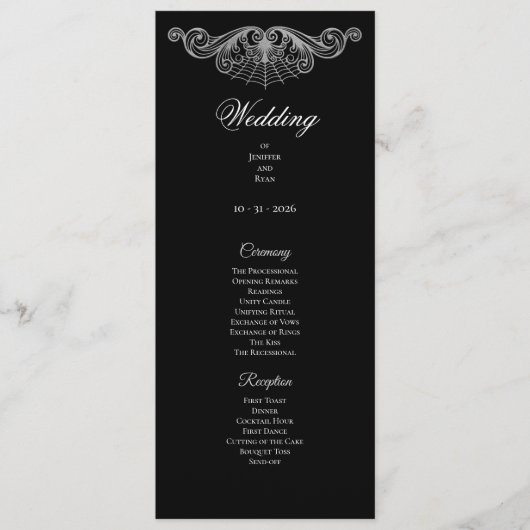 Menu Elegant black and white Gothic Wedding Program (Devant)
