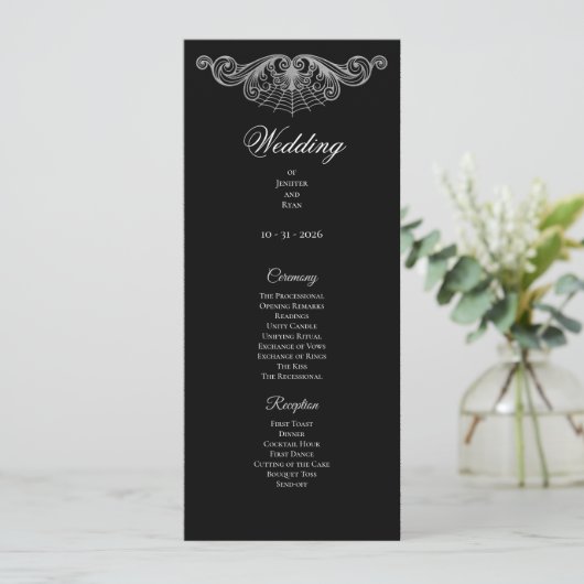 Menu Elegant black and white Gothic Wedding Program (Debout devant)