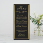 Menu Elegant Black Gold Script Chic Wedding (Staand voorkant)