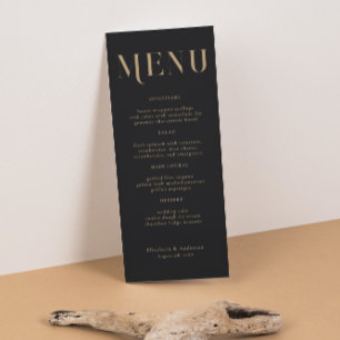 Menu Élégant Black Gold Typographie Mariage Dîner