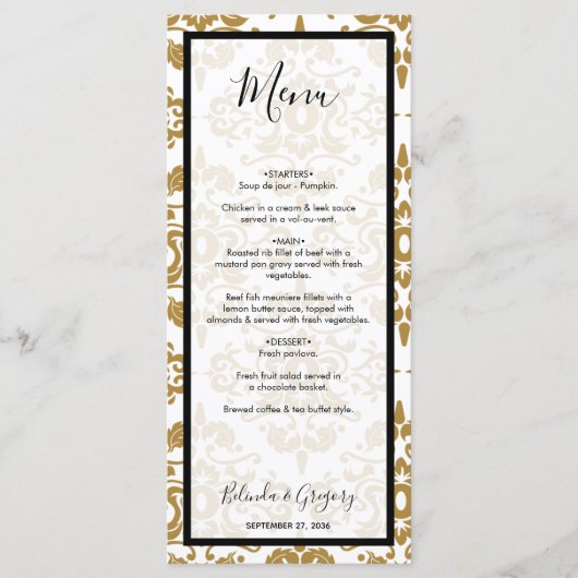 Menu Elégant Black Gold Vintage Wedding (Devant)