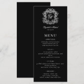 Menu Elegant Black White Formal Monogram Crest Wedding (Devant / Derrière)