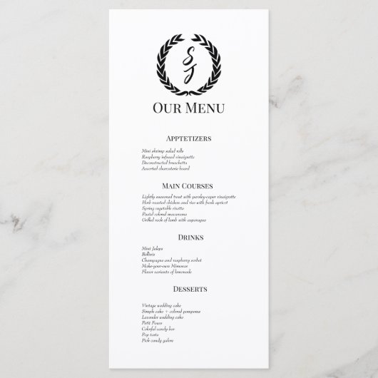 Menu Élégant blanc avec Mariage de couronne de monogram (Devant)
