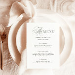 Menu Élégant blanc et vert Sage | Luxe classique<br><div class="desc">Ces menus de mariage simples et élégants sont composés d'un mélange de texte vert sage classique et de calligraphie classique et luxueuse sur un arrière - plan blanc.</div>