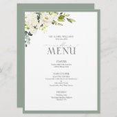 Menu Elégant blanc gris vert Aquarelle Mariage floral (Devant / Derrière)