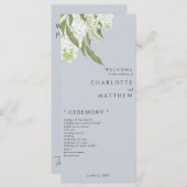 Menu Élégant blanc Hydrangea Dusty Blue Wedding Program (Devant / Derrière)