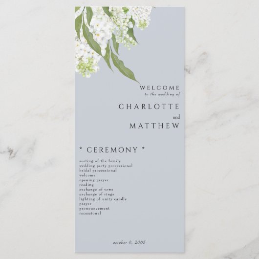 Menu Élégant blanc Hydrangea Dusty Blue Wedding Program (Devant)