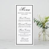 Menu Élégant blanc noir Script Mariage chic (Debout devant)