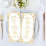 Menu Elégant Blanc Or Géométrique Mariage Art Déco<br><div class="desc">Il s'agit d'un élégant menu Mariage Géométrique Art Déco Blanc Or.</div>