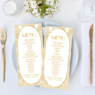 Menu Elégant Blanc Or Géométrique Mariage Art Déco