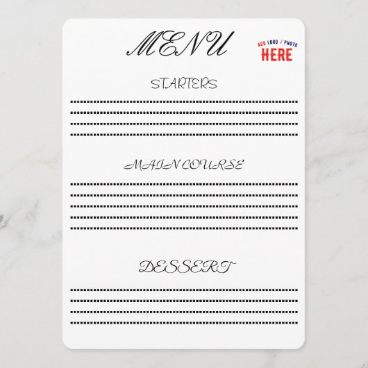 MENU ÉLÉGANT BLANC PERSONNALISABLE MODERNE MARQUE VÉRIF (Devant)