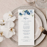 Menu Elégant bleu bleu bleu floral Mariage<br><div class="desc">Nos cartes de menu mariage présentent des fleurs bleues et blanches poussiéreuses,  des feuilles d'eucalyptus avec typographie moderne sur arrière - plan blanc. Modifiez facilement les détails en cliquant sur le bouton "Personnaliser". CONSEIL : Autres articles correspondants disponibles dans cette collection ci-dessous pour votre commodité</div>