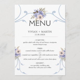 Menu Elégant bleu clair poussiéreux et violet mariage