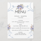 Menu Elégant bleu clair poussiéreux et violet mariage (Devant)