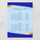 Menu Elégant Bleu Gold Business Price List (Dos)