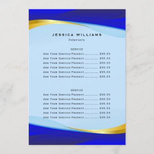 Menu Elégant Bleu Gold Business Price List