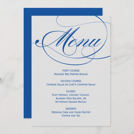 Menu Élégant bleu gris Calligraphie Mariage de script (Devant / Derrière)