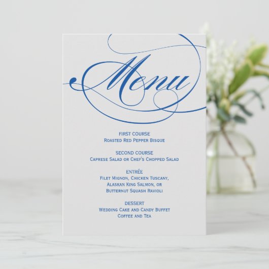 Menu Élégant bleu gris Calligraphie Mariage de script (Debout devant)